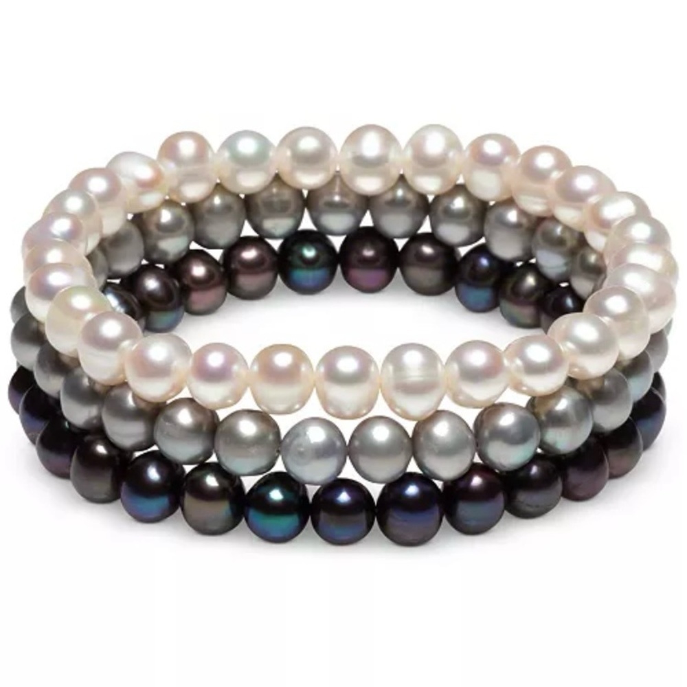 Macy's 3-Pc. Set White Cultured Freshwater Pearl (6-1/2 mm) Stretch Bracelets - Picture 1 of 4